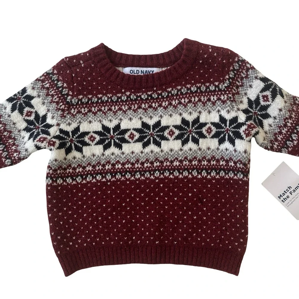 NWT Old Navy Baby Size 3-6M Sweater Crewneck Holiday‎ Red White Black Geometric